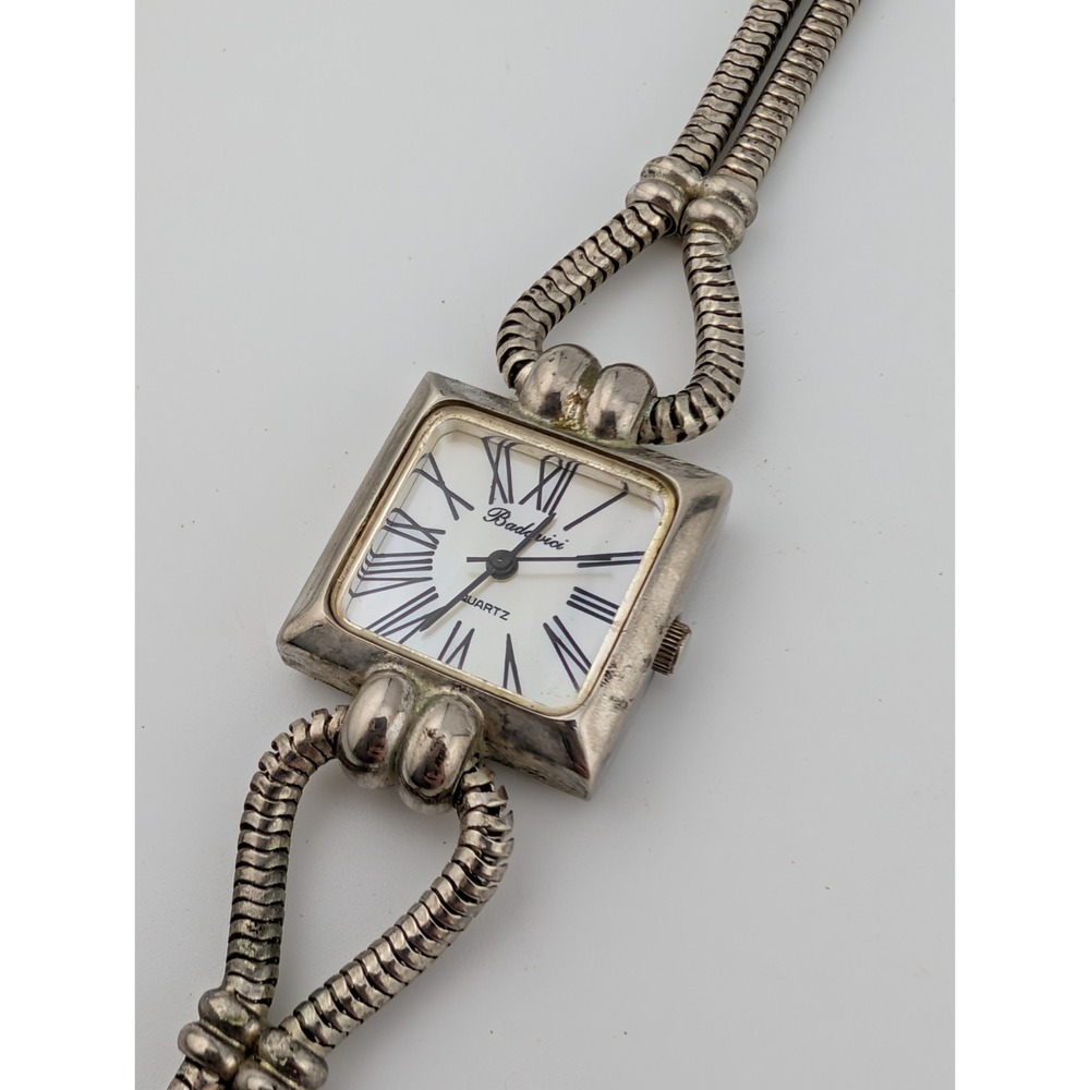 Vtg Badavici Watch Women 23mm Case MOP Dial Silver 7.25" Cable Band- New Battery